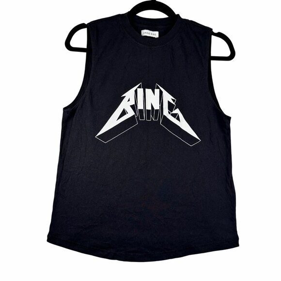 Anine Bing Lennon Black Logo Muscle Tank-Organic Cotton Sz Small Embroider Logo - Picture 1 of 8